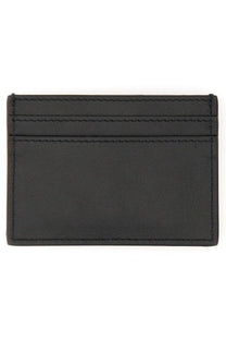 Moschino men’s card holder in black leather with precise stitching and minimalist design