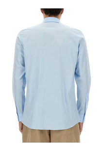 Moschino men’s office inspiration light blue long-sleeved dress shirt with tailored fit and subtle texture