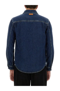 Moschino men’s dark blue denim shirt with collar and buttoned cuffs same old chic style