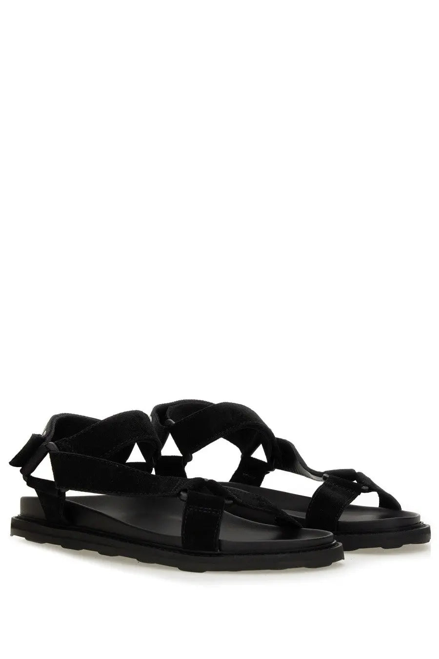 Moschino men’s black suede-look strappy sandals with chunky rubber sole for casual wear