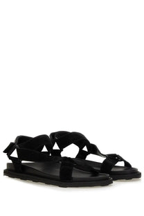 Moschino men’s black suede-look strappy sandals with chunky rubber sole for casual wear