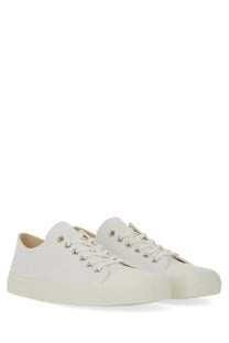 Moschino men’s sneaker edge white low-top canvas sneakers with silver eyelets and matching laces