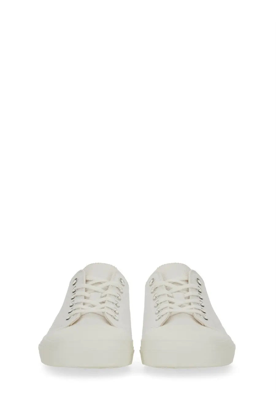 Moschino men’s sneaker edge white off-white low-top canvas sneakers with matching laces and metallic eyelets