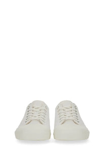 Moschino men’s sneaker edge white off-white low-top canvas sneakers with matching laces and metallic eyelets