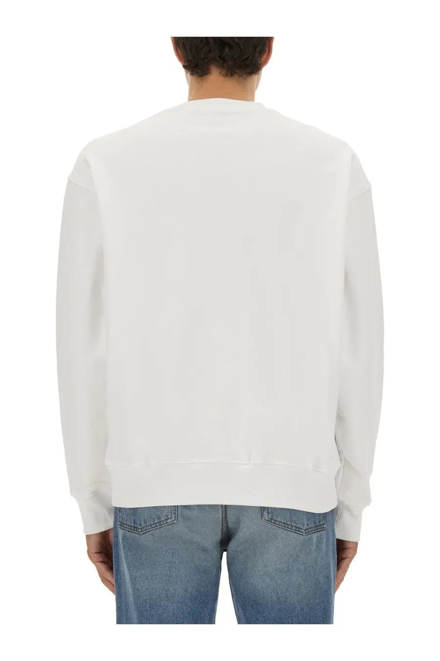 Moschino men’s white crewneck sweatshirt with long sleeves and ribbed cuffs made of soft fabric