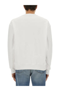 Moschino men’s white crewneck sweatshirt with long sleeves and ribbed cuffs made of soft fabric