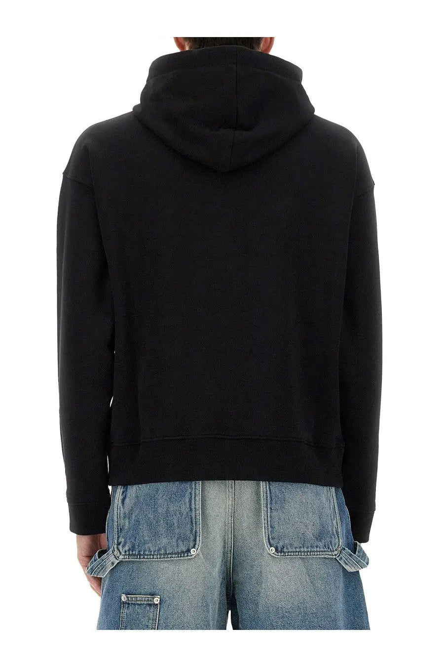 Moschino men’s black teddy bear hoodie with relaxed fit and ribbed cuffs in a soft cotton blend