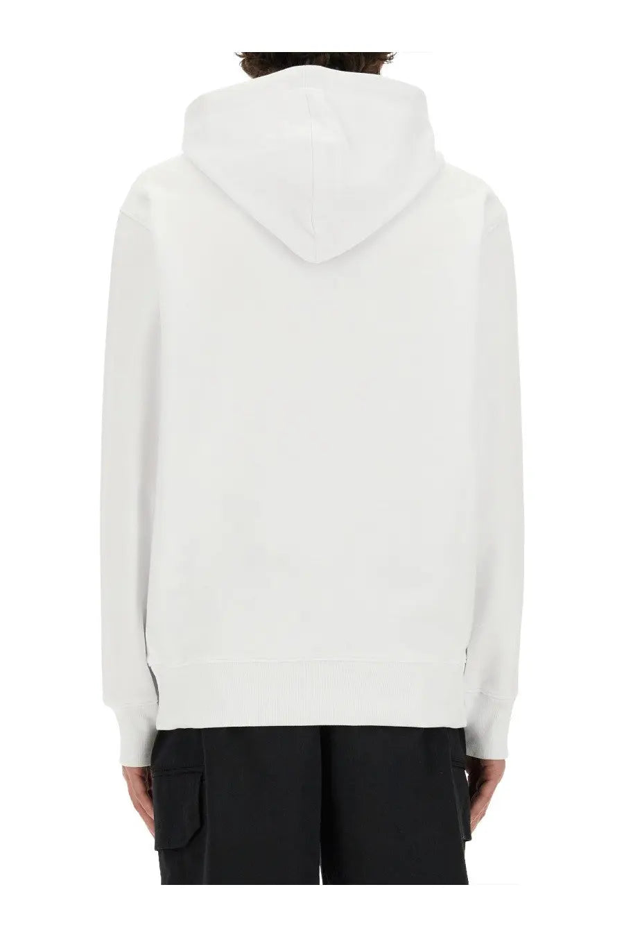 White Moschino men’s teddy print sweatshirt with hood minimalist design clean lines casual wear