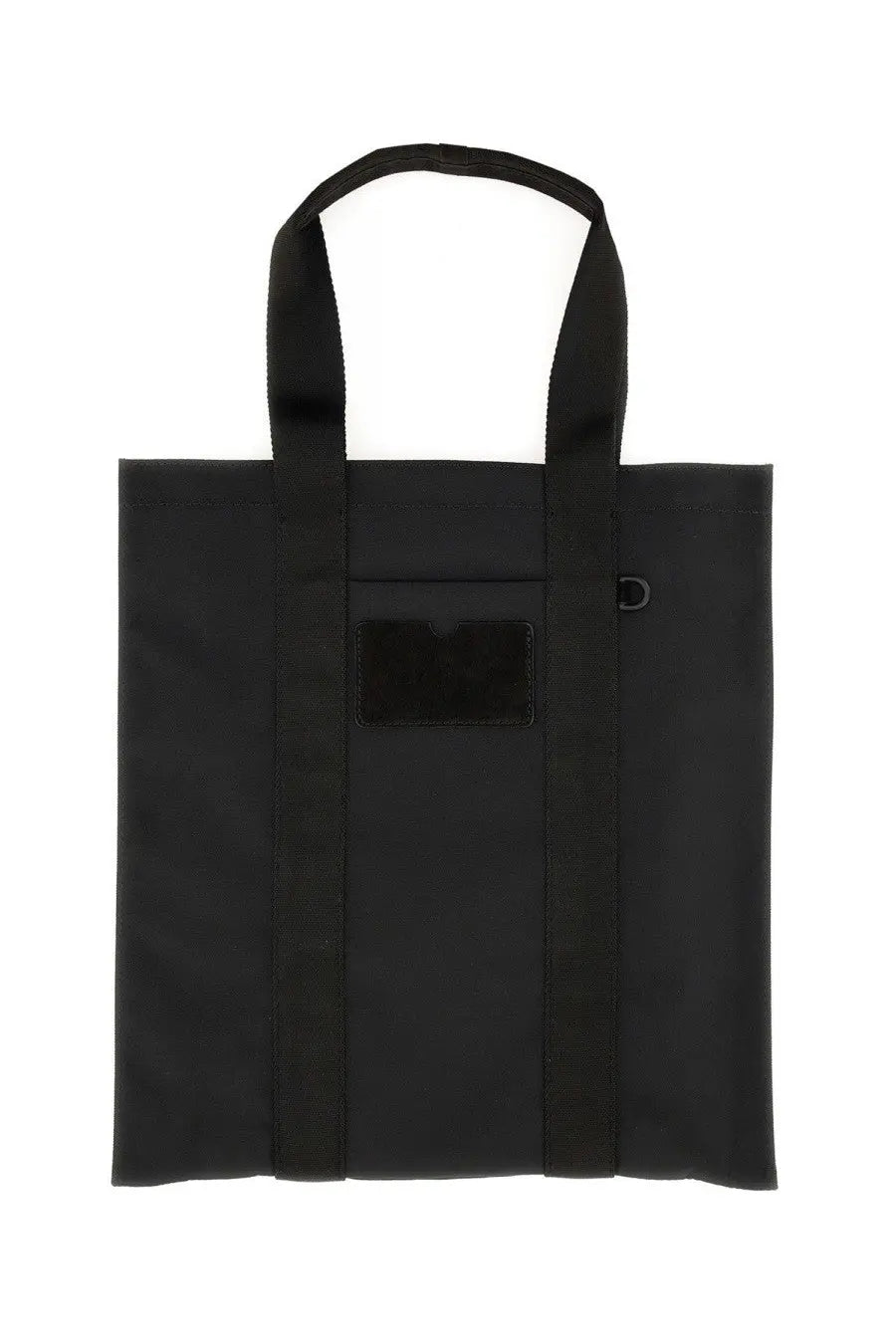Moschino men’s black canvas tote bag with reinforced handles and front pocket for everyday use