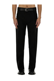 Moschino men’s black wool pants with sleek straight-leg cut and subtle side seams tailored for a sharp look