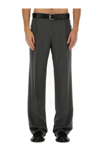 Moschino men’s wool pants grey dark gray tailored trousers with sleek straight-leg cut and subtle front pleats