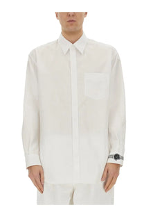 Moschino men’s wristwatch print shirt white long-sleeved button-down with textured weave and branded cuff detailing