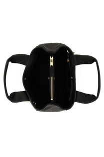 Black Moschino women’s tote bag with gold-tone zipper and fabric handles for stylish everyday use