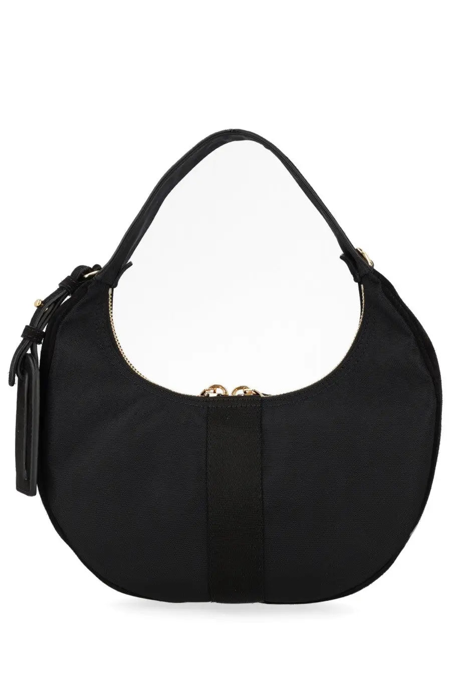 Black nylon Moschino women’s borsa carry hobo bag with central strap and gold-tone hardware