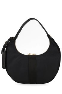 Black nylon Moschino women’s borsa carry hobo bag with central strap and gold-tone hardware