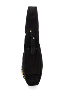 Moschino women’s borsa carry black suede crossbody bag with gold-tone hardware and rectangular flap closure