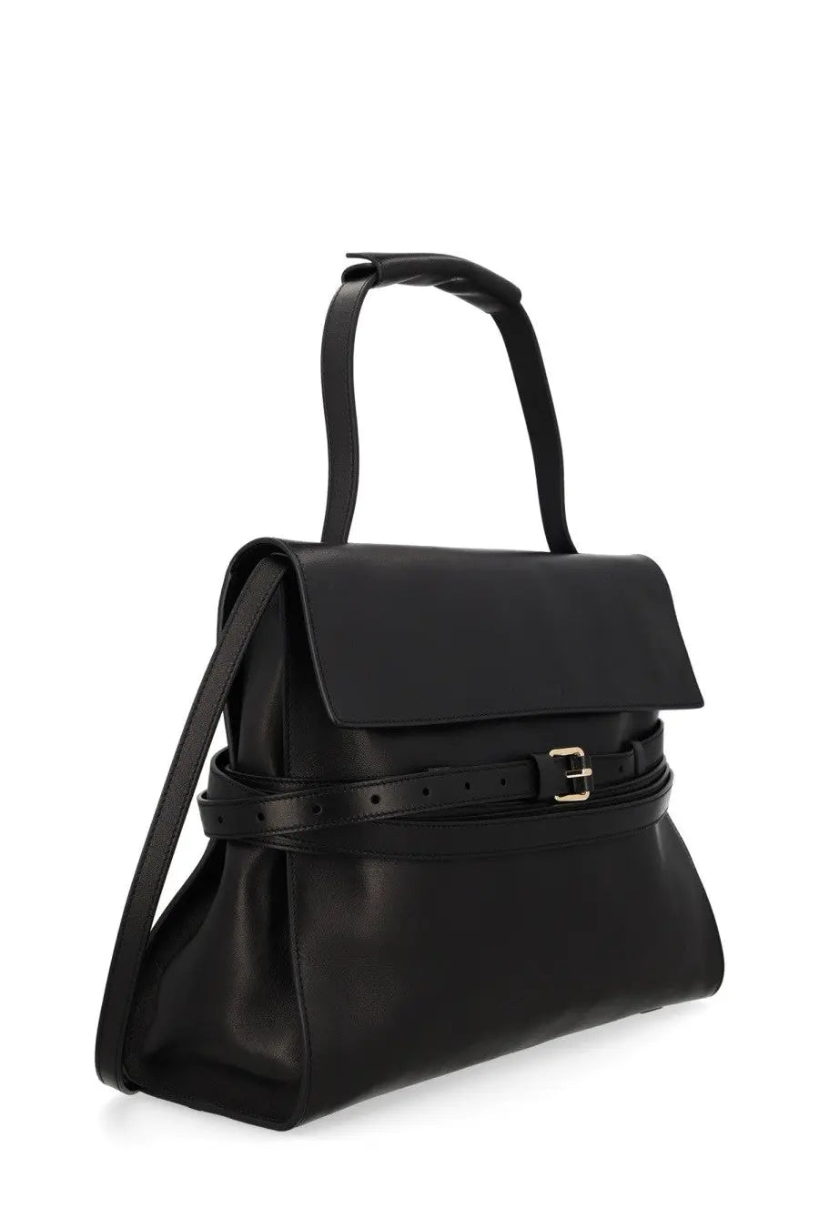 Moschino women’s borsa tie me medium black leather handbag with structured flap and adjustable strap