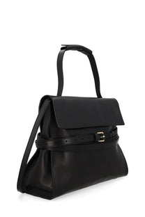 Moschino women’s borsa tie me medium black leather handbag with structured flap and adjustable strap