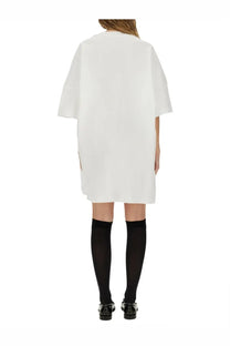 Moschino women’s white cotton interlock dress with oversized short sleeves and relaxed fit straight hemline