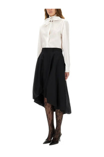 White long-sleeved Moschino cotton poplin jacquard blouse with a prominent bow at the collar ideal for women