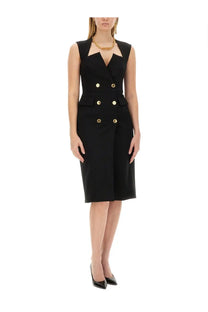 Moschino women’s black crepe sleeveless double-breasted dress with gold-tone buttons and tailored fit