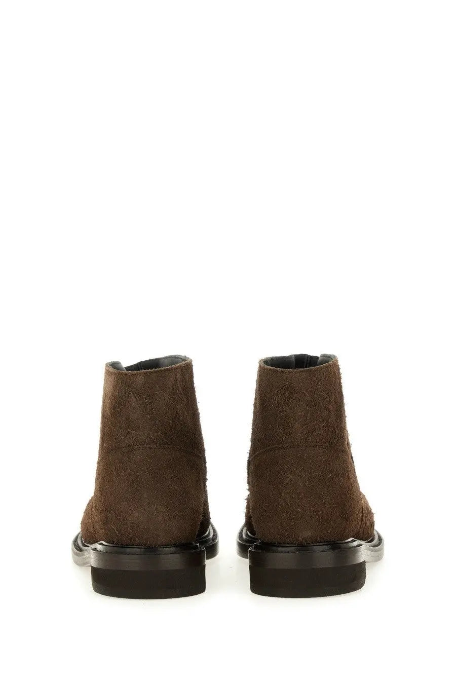 Brown suede ankle boots with matte finish and black rubber soles moschino women’s crust olivia boot brown