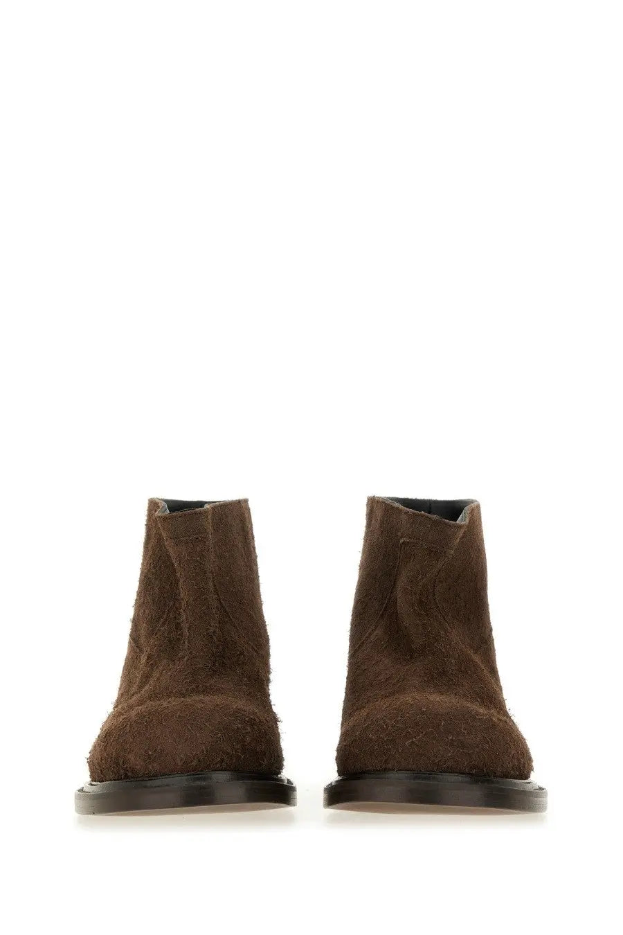 Moschino women’s crust Olivia boot brown brown suede ankle boots with matte finish and black rubber soles