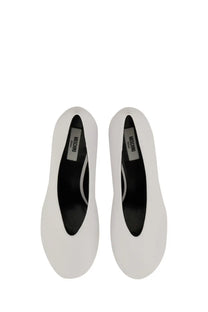 Moschino women’s decollete duck white ballet flats with sleek minimalist design and black insole