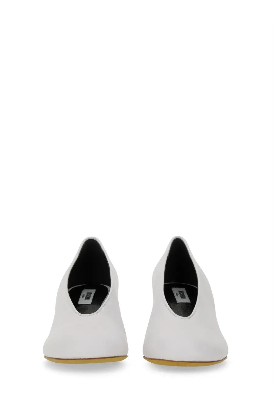Moschino women’s decollete duck white leather pumps with sleek minimalist design and subtle gold-toned soles