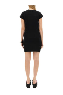 Moschino women’s black short-sleeved mini dress with a simple fitted silhouette made from smooth fabric