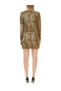 Moschino women’s leopard print mini dress with long sleeves and fitted silhouette for stylish occasions