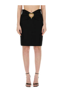 Moschino women’s black pencil skirt with gold heart-shaped belt buckle made from premium fabric for stylish wear