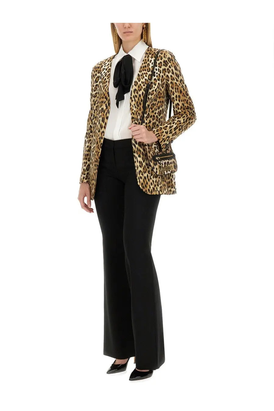 Moschino women’s leopard-print blazer with tailored fit and classic lapel collar in stylish pattern design