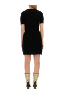 Moschino women’s black knit dress with short sleeves fitted silhouette and straight hemline in knit fabric