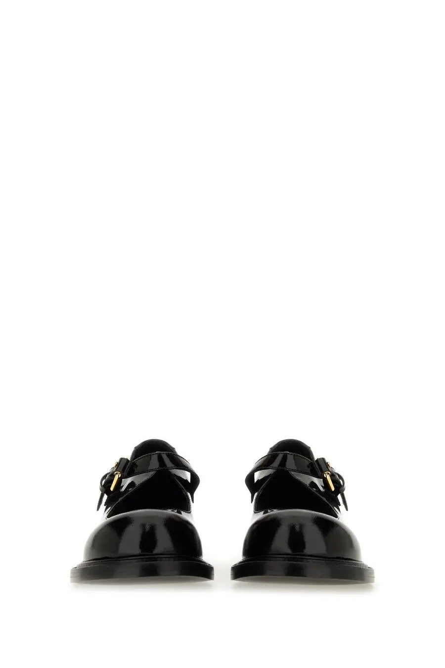 Moschino women’s mary jane olivia black shoes in patent leather with gold-tone buckle details