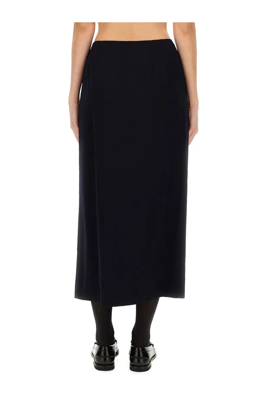 Moschino women’s black midi skirt with straight cut smooth fabric and subtle side slit for stylish wear