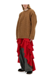 Moschino women’s oversize fit jersey beige tan cable-knit sweater with textured interwoven pattern