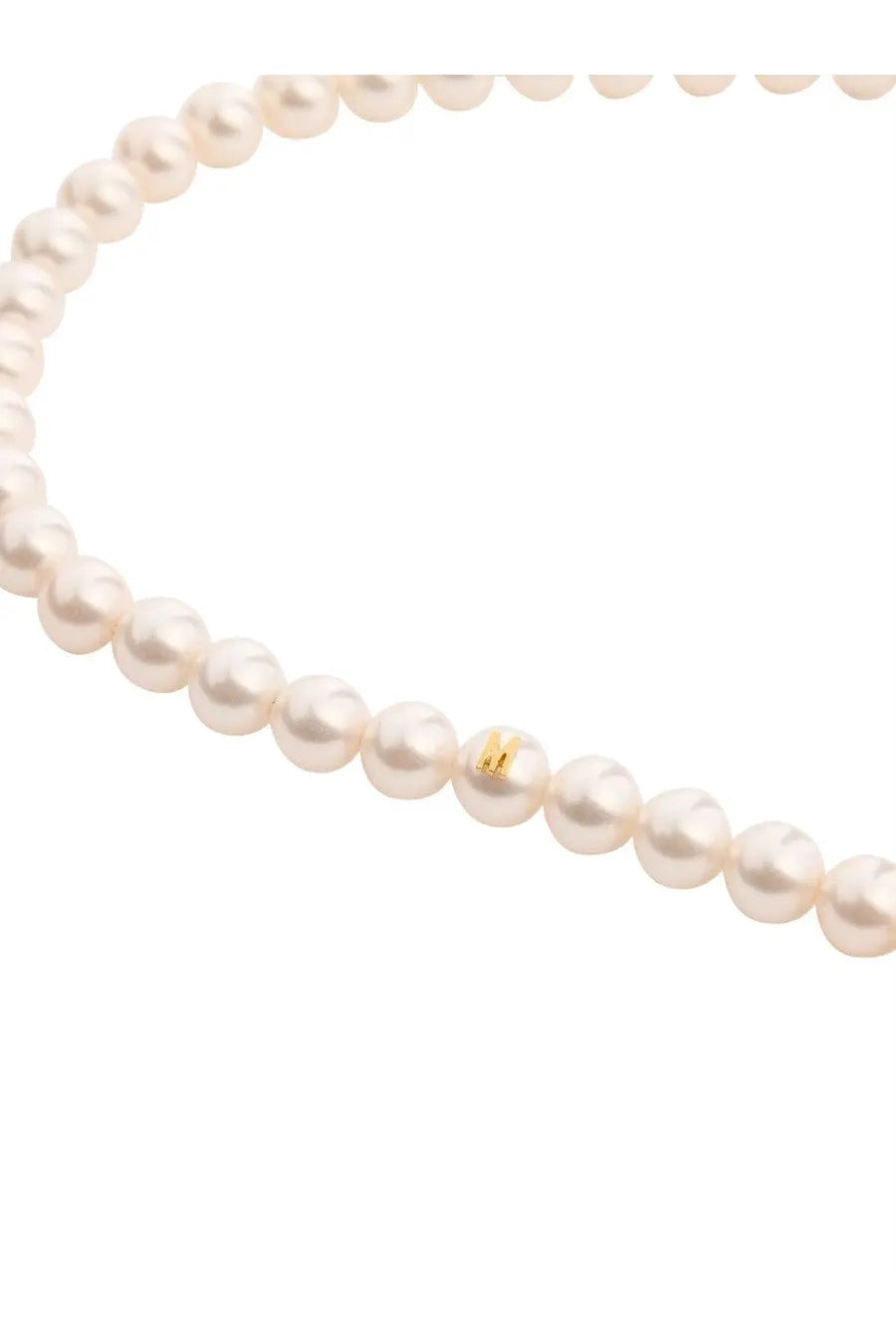 Moschino womens pearl necklace white with lustrous uniform pearls and a gold toned clasp engraved with m mark