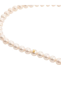 Moschino womens pearl necklace white with lustrous uniform pearls and a gold toned clasp engraved with m mark