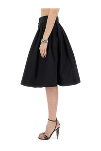 Moschino women’s black high-waisted a-line poplin skirt with smooth shiny fabric and subtle pleats