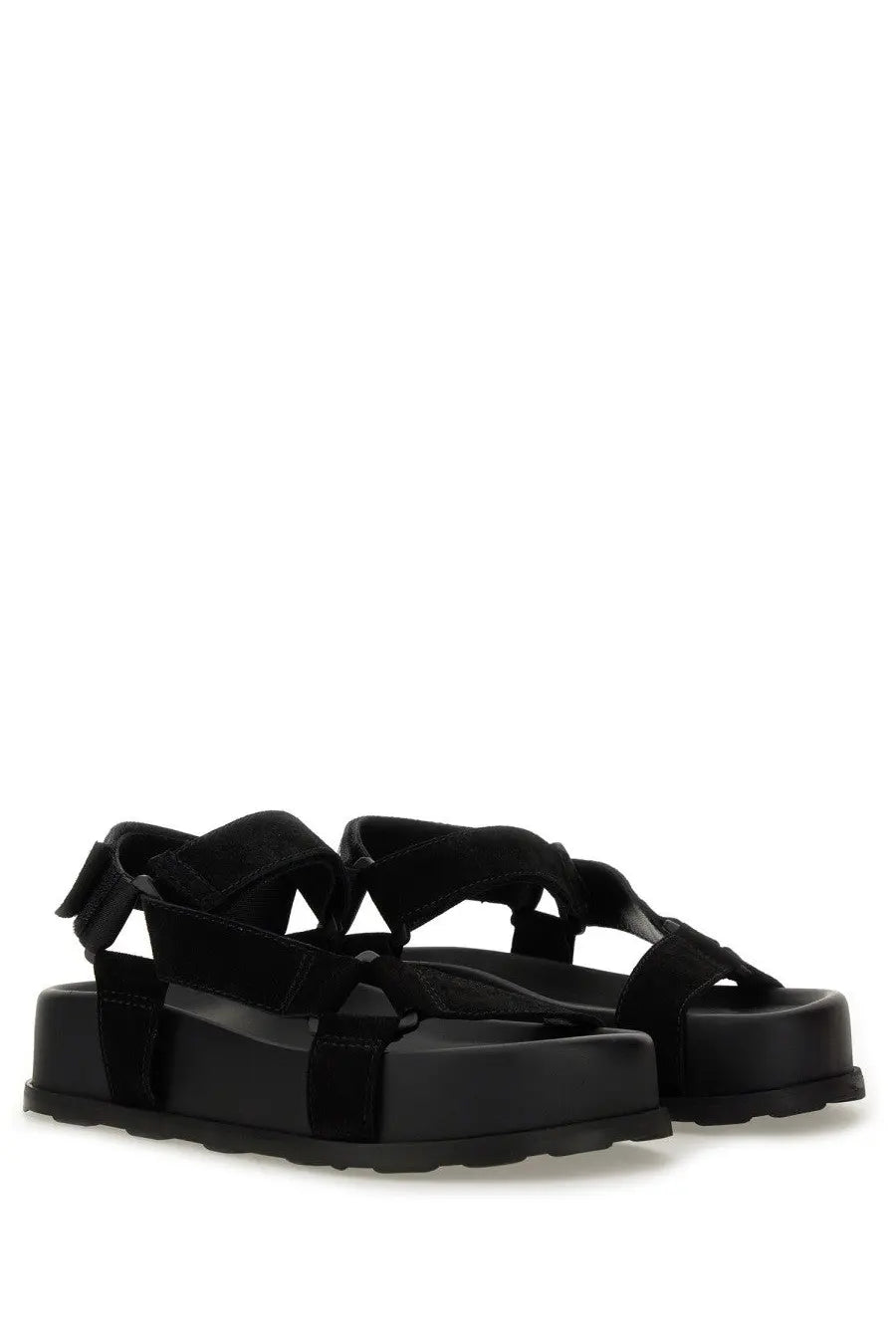 Moschino women’s black platform sandals with suede look chunky sole and crisscross strap design