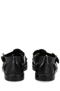Moschino women’s sandalo jelly black glossy patent leather sandals with gold-tone buckle details
