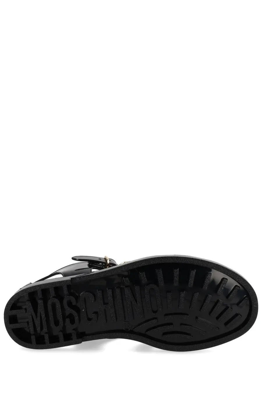 Moschino women’s sandalo jelly black sandal with glossy finish and embossed logo on the sole