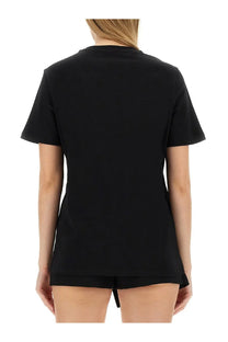 Moschino women’s black short-sleeved shirt with crew neck and relaxed fit, ideal for casual wear