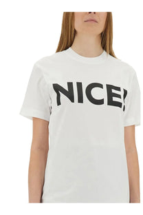 Moschino women’s white cotton t-shirt with bold black nice print across the chest