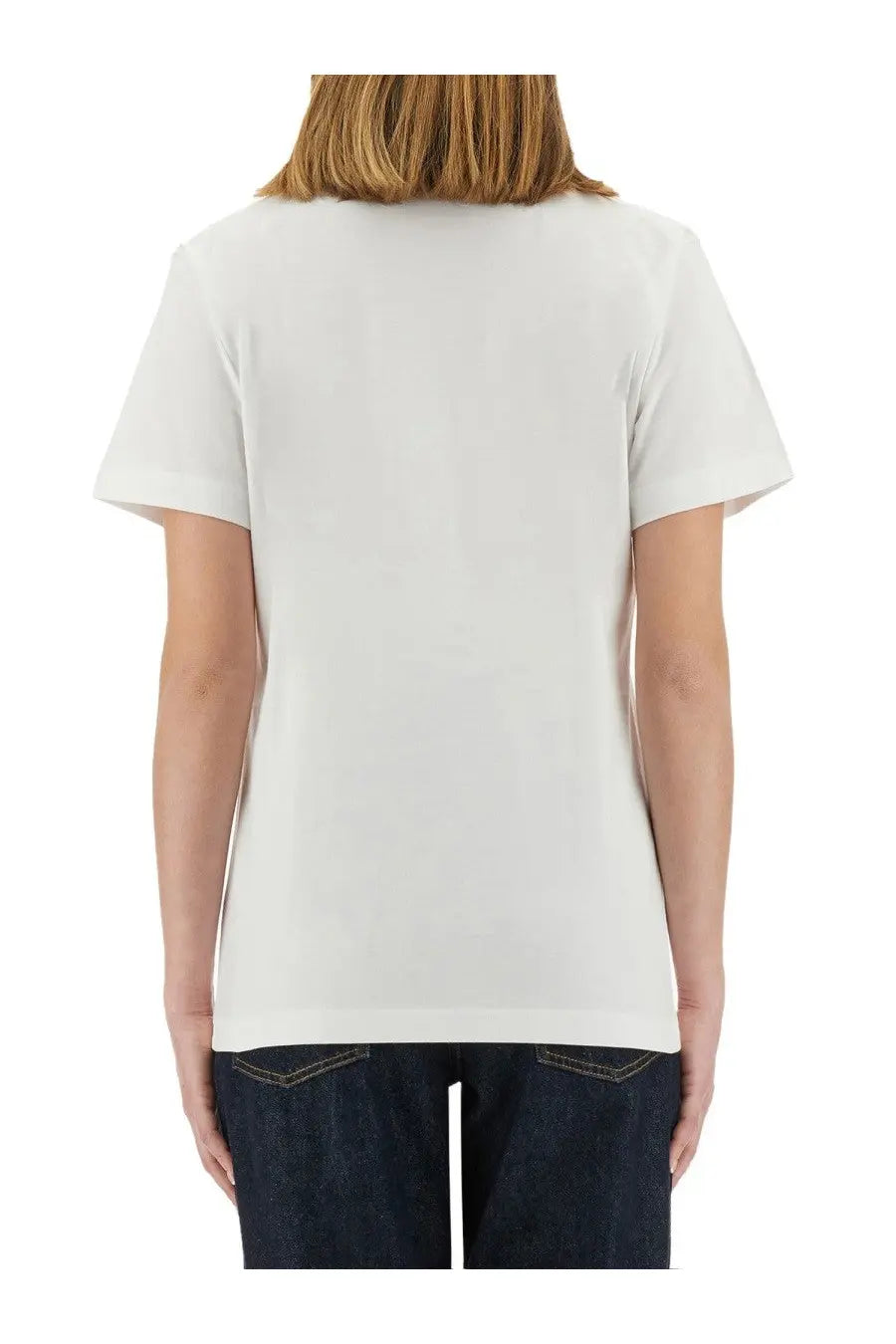 Moschino women’s white cotton t-shirt with a simple clean design and short sleeves