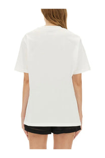 White oversized cotton t-shirt with relaxed fit and short sleeves for women by Moschino