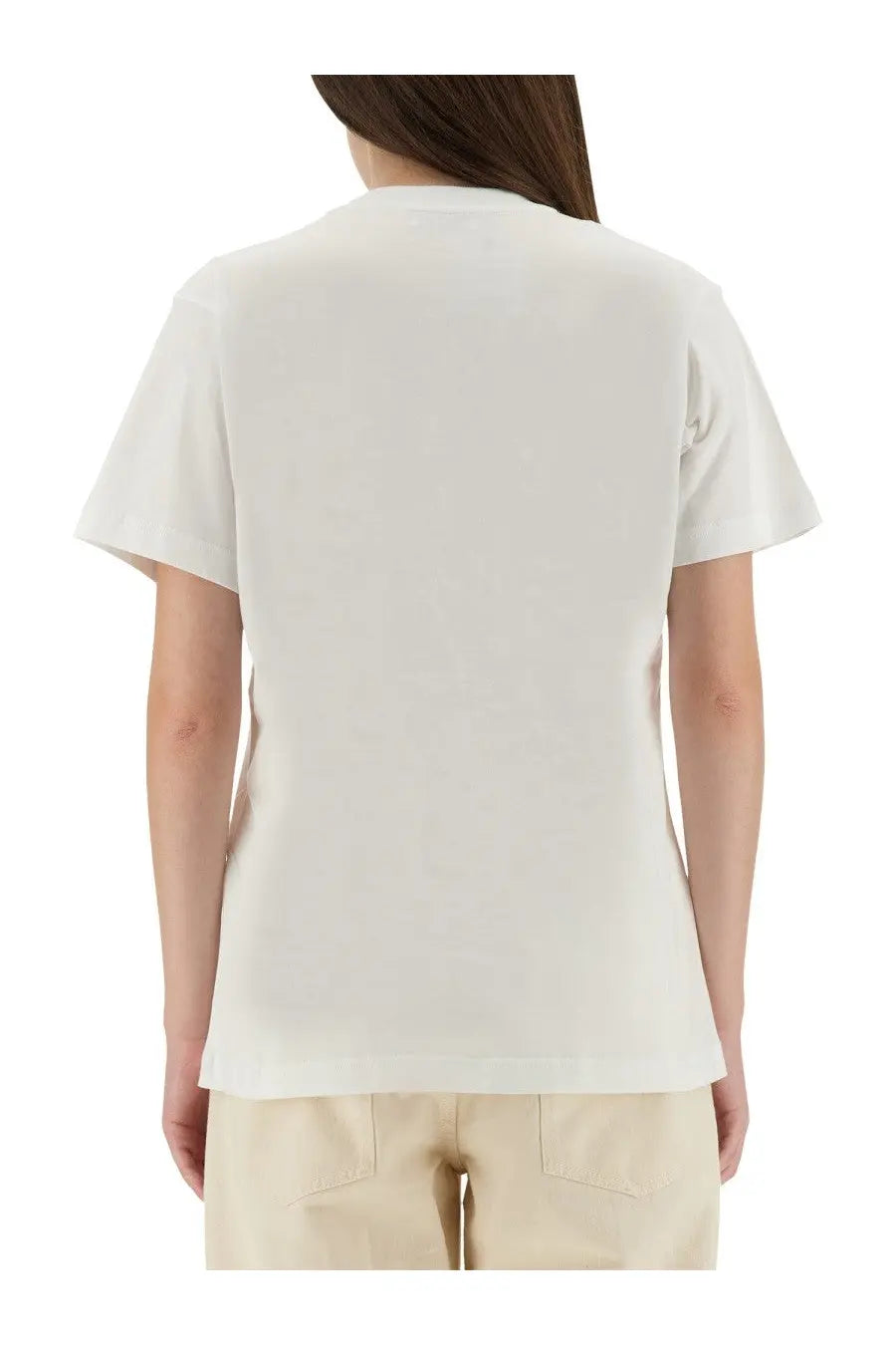 Moschino women’s shirt white soft off-white cotton t-shirt with crew neck and short sleeves front view