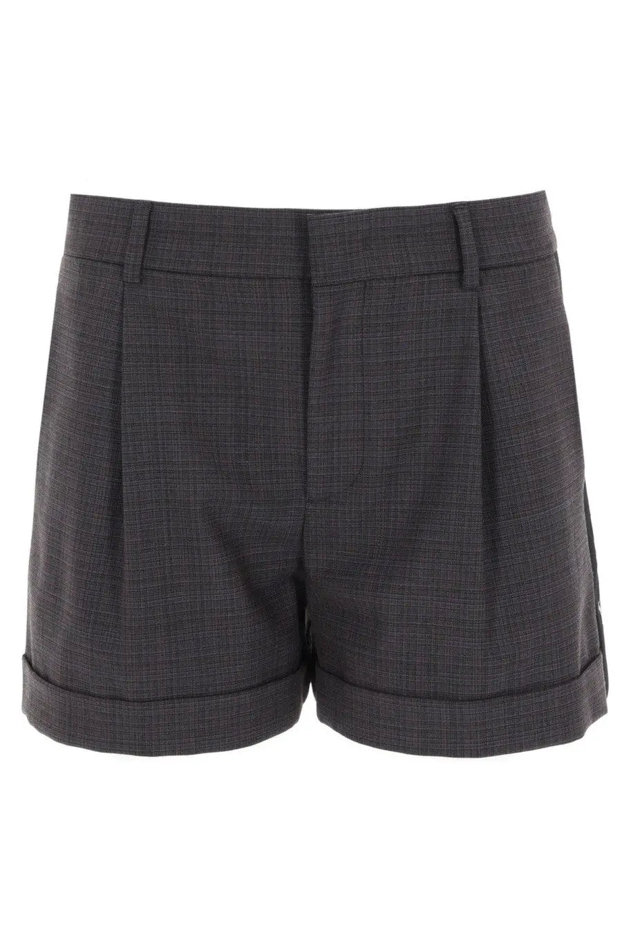 Moschino women’s dark gray plaid tailored shorts with rolled cuffs perfect for casual summer wear