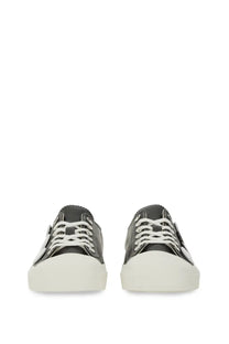 Moschino women’s sneakers black low-top leather with white laces and thick off-white rubber sole